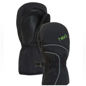•NWT HEAD Junior Ski Mittens S/P 4-6 Black Green Waterproof Adjustable Cord Lock